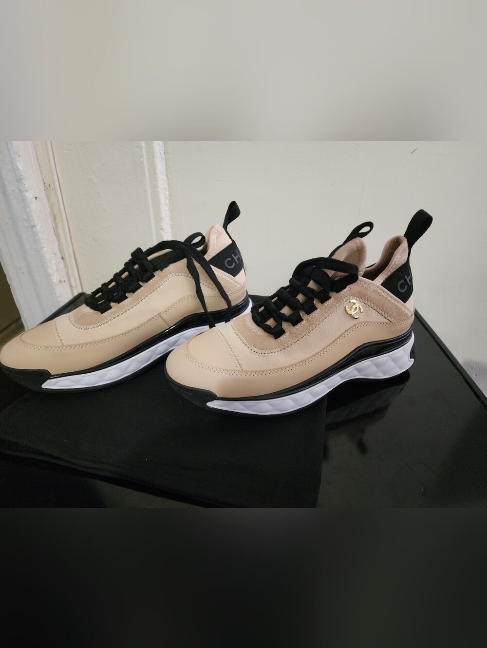 CHANEL Beige and Black Women's Sneakers